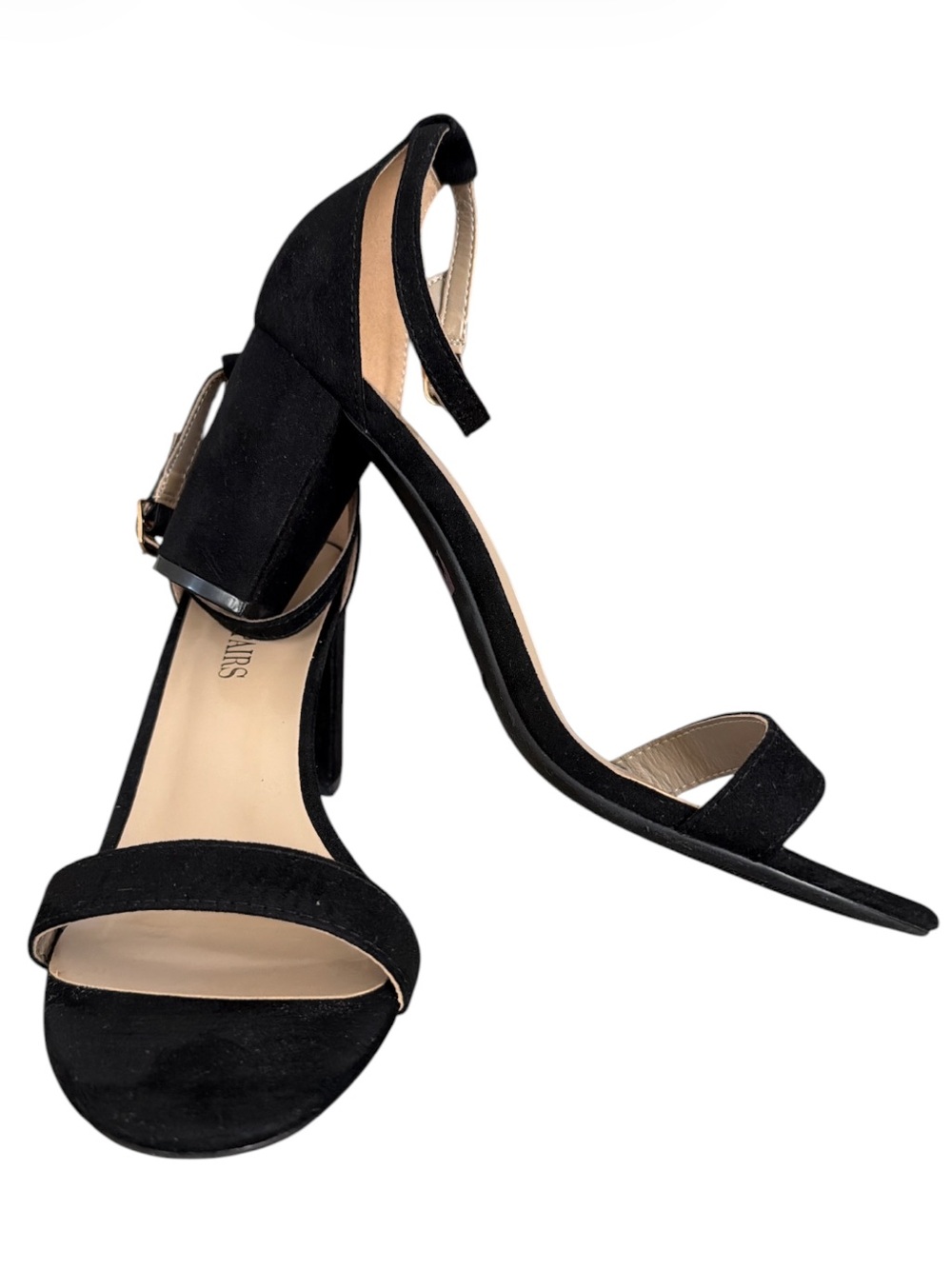 Dream Pairs Chunk Black Faux Suede Block Heel Ankle Strap Pump Sandals Size 8.5